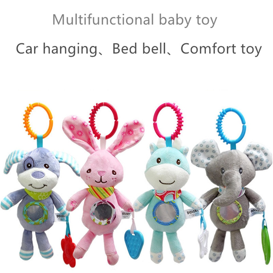 Baby Rattles Stroller Hanging Soft Toy mobile Bed Cute Animal Doll Elephant Rabbit Dog Baby Crib Hanging Bell Toys for 0-12month